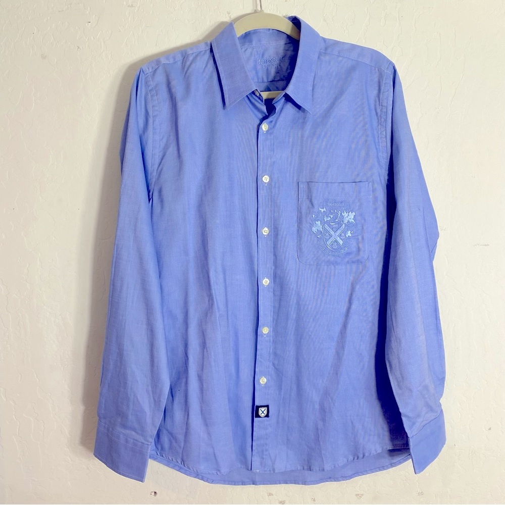 Barbour Tailored Shirt Blue L/S Button Front Nihilo Nisi Duro Large